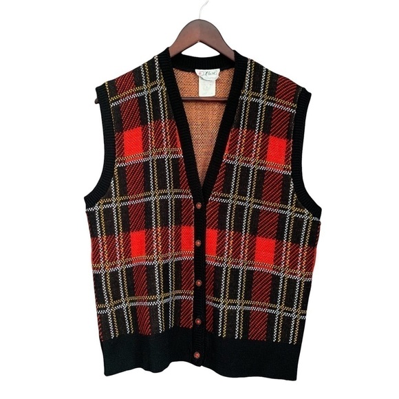 Vintage Red Plaid Knit Sweater Vest - Grunge Academia Preppy Christmas M - Picture 2 of 5
